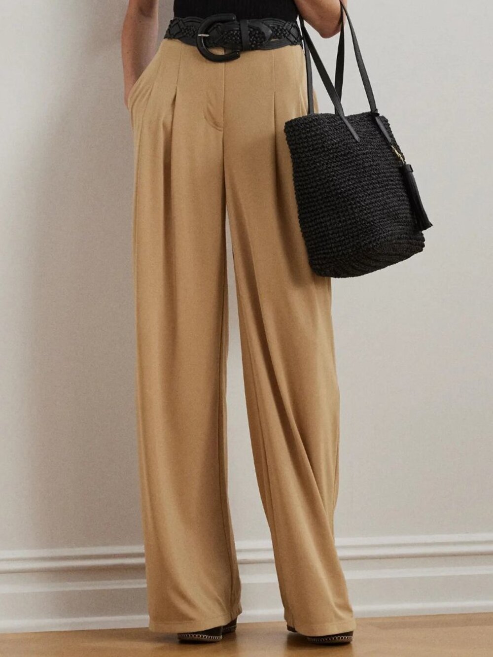Lauren Ralph Lauren Pleated Stretch Jersey Wide-Leg Pants Size 12 NWT